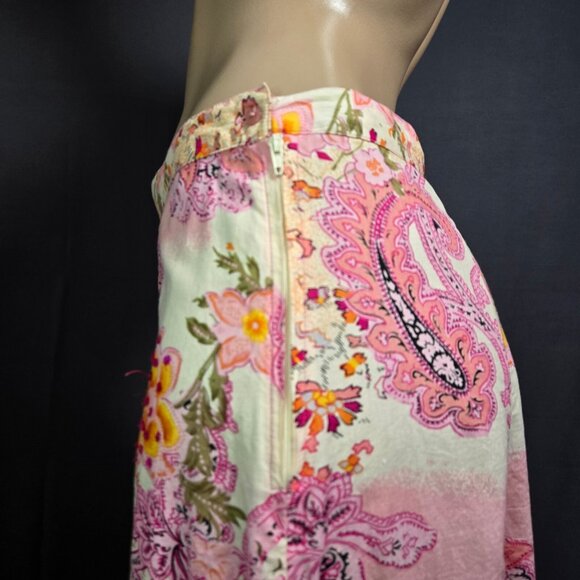 Y2K Pink Floral Paisley Midi Skirt Sequins Fairy Boho size M Cotton A Line - Picture 7 of 9